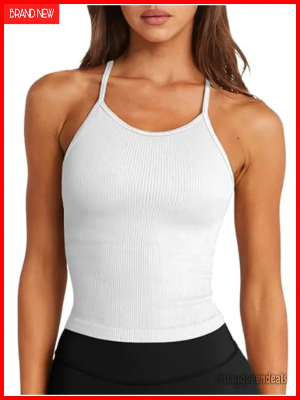 Seamless Long Crop Tank Racer Back Sports Bra Padded Halter Neck Workout Yoga